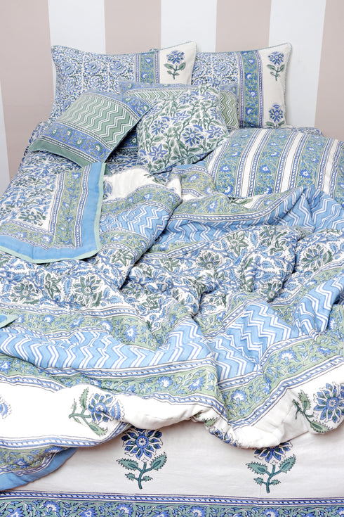 40s Cotton Pillow Cover in Floral Block Print